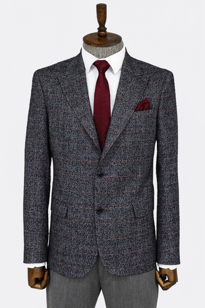 Checked Navy Blue Men Blazer - Wessi