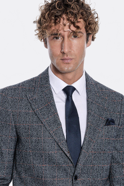 Checked Navy Blue Men Blazer - Wessi