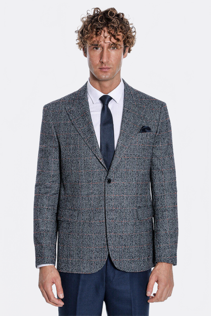 Checked Navy Blue Men Blazer - Wessi
