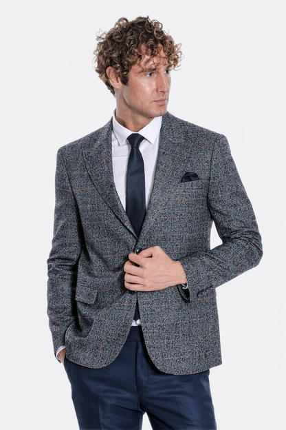 Checked Navy Blue Men Blazer - Wessi