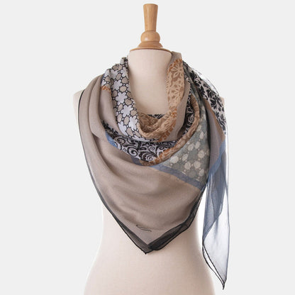 Dafne - Silk Scarf Shawl - Beige & Grey