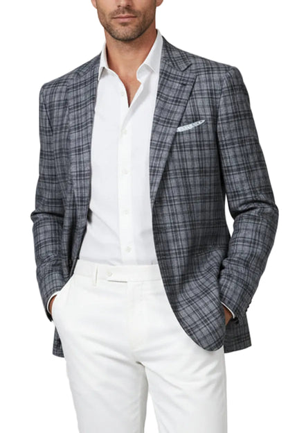 Kiton Plaid Wool-Silk-Linen Sport Jacket