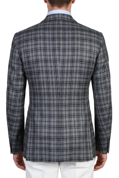 Kiton Plaid Wool-Silk-Linen Sport Jacket