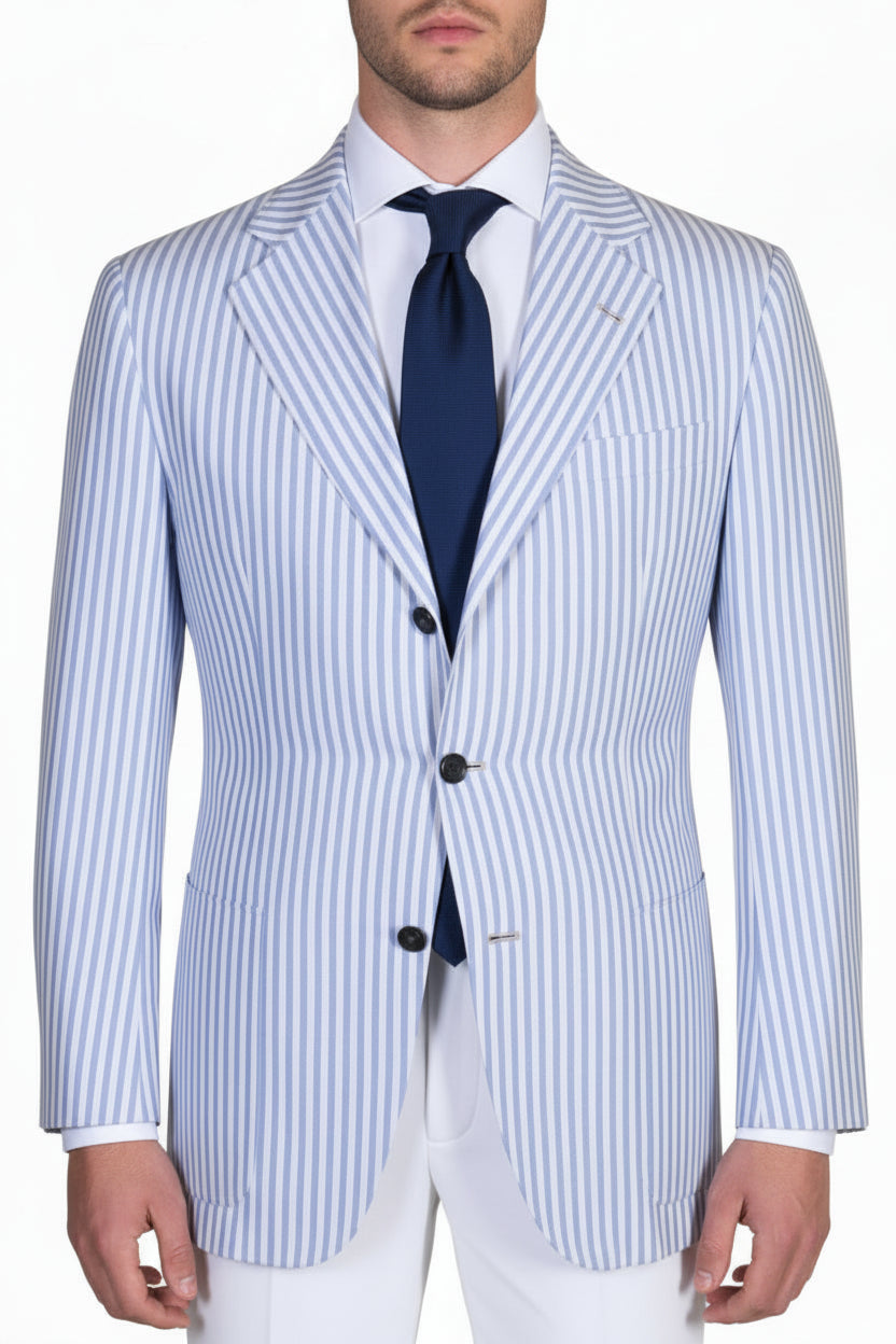 Kiton Striped Cotton-Linen Sport Jacket