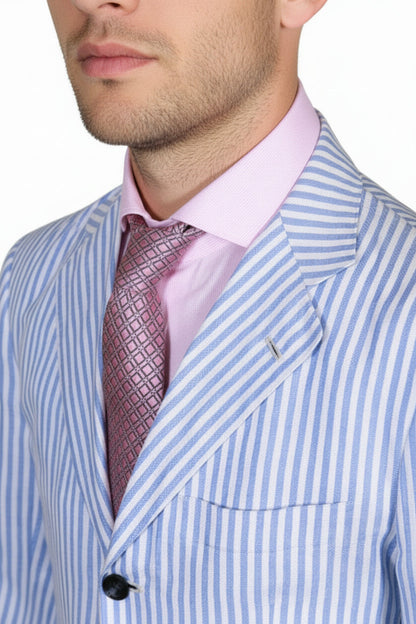 Kiton Striped Cotton-Linen Sport Jacket