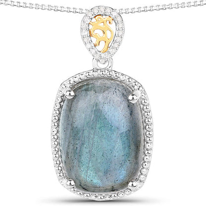 Colgante de oro amarillo de 14K con plata de ley .925, labradorita auténtica de 11,05 quilates y diamantes blancos
