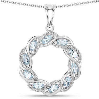 Colgante de plata de ley .925 con topacio azul genuino de 1.93 quilates y topacio blanco