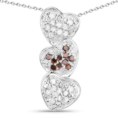 Colgante de plata de ley .925 con 0,45 quilates de diamante rojo auténtico y diamante blanco
