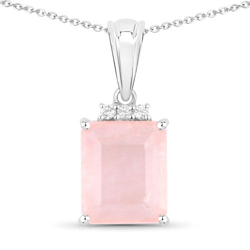 Colgante de plata de ley .925 con cuarzo rosa genuino y topacio blanco de 5,63 quilates