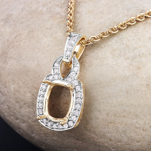 Colgante Semimontado de Oro Amarillo de 14K con Diamantes Blancos Genuinos de 0.25 Quilates - Para Gema de Talla Cojín de 9x7mm