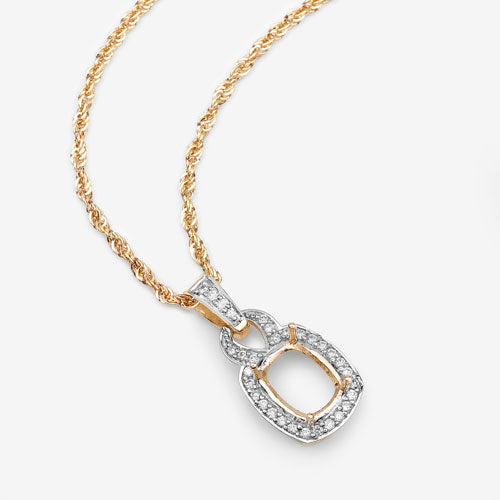 Colgante Semimontado de Oro Amarillo de 14K con Diamantes Blancos Genuinos de 0.25 Quilates - Para Gema de Talla Cojín de 9x7mm