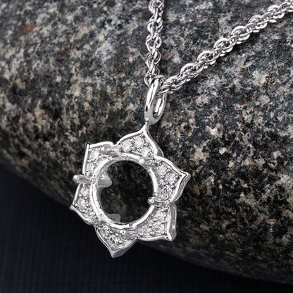 Colgante de oro blanco de 14 quilates con montura semipreciosa, diamante blanco genuino de 0,14 quilates - para gema redonda de 8,00 mm