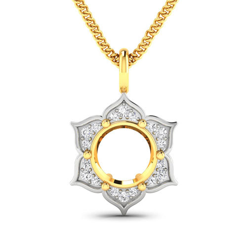 Colgante semimontado de oro amarillo de 14K con diamante blanco genuino de 0,14 quilates - para gema redonda de 8,00 mm
