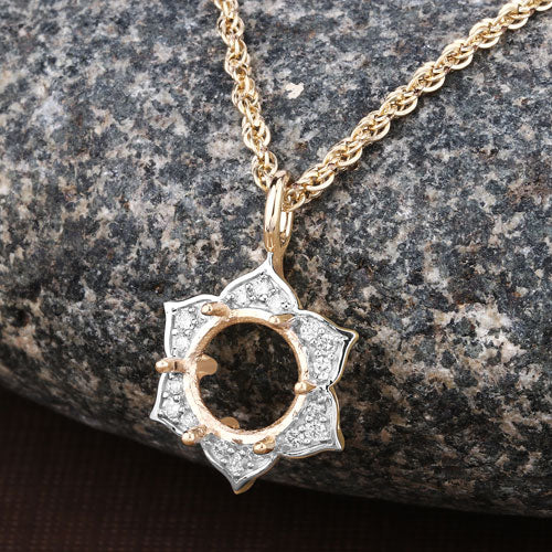 Colgante semimontado de oro amarillo de 14K con diamante blanco genuino de 0,14 quilates - para gema redonda de 8,00 mm