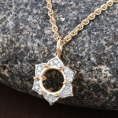 Colgante semimontado de oro amarillo de 14K con diamante blanco genuino de 0,14 quilates - para gema redonda de 8,00 mm