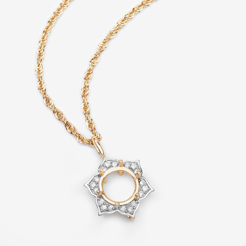 Colgante semimontado de oro amarillo de 14K con diamante blanco genuino de 0,14 quilates - para gema redonda de 8,00 mm