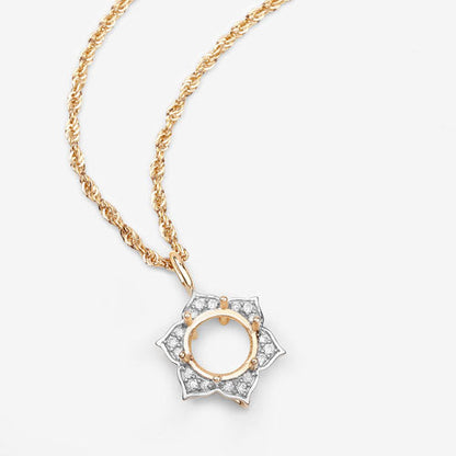 Colgante semimontado de oro amarillo de 14K con diamante blanco genuino de 0,14 quilates - para gema redonda de 8,00 mm
