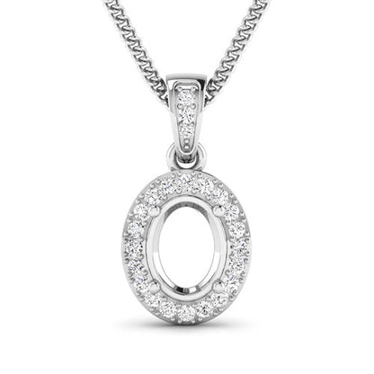 Colgante semimontado de oro blanco de 14 quilates con diamante blanco genuino de 0,18 quilates - para gema ovalada de 8x6 mm