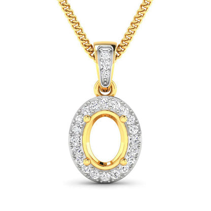 Colgante con engaste de oro amarillo de 14 quilates con diamante blanco auténtico de 0,18 quilates - para gema ovalada de 8x6mm