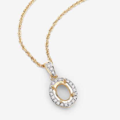 Colgante con engaste de oro amarillo de 14 quilates con diamante blanco auténtico de 0,18 quilates - para gema ovalada de 8x6mm
