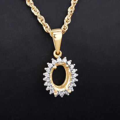 Colgante semimontado de oro amarillo de 14 quilates con diamante blanco genuino de 0,13 quilates - con gema ovalada de 8x6 mm