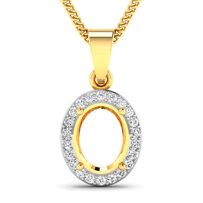 Colgante semiengastado de oro amarillo de 14 quilates con diamante blanco genuino de 0,22 quilates - tiene capacidad para gema ovalada de 9x7mm