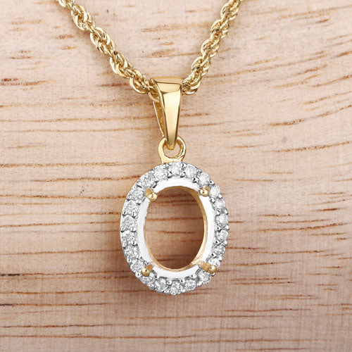 Colgante semiengastado de oro amarillo de 14 quilates con diamante blanco genuino de 0,22 quilates - tiene capacidad para gema ovalada de 9x7mm