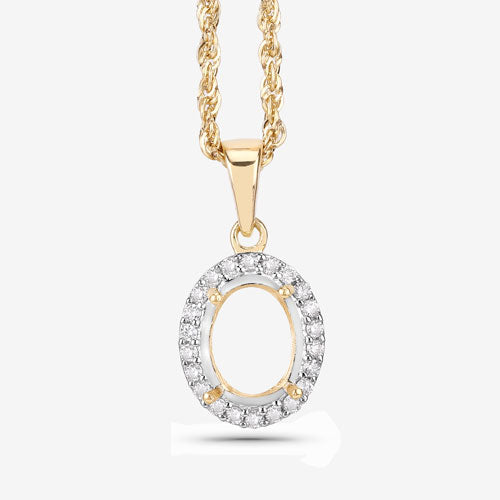 Colgante semiengastado de oro amarillo de 14 quilates con diamante blanco genuino de 0,22 quilates - tiene capacidad para gema ovalada de 9x7mm