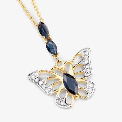 Colgante de plata de ley .925 con zafiro azul auténtico de 0.92 quilates y circonita blanca