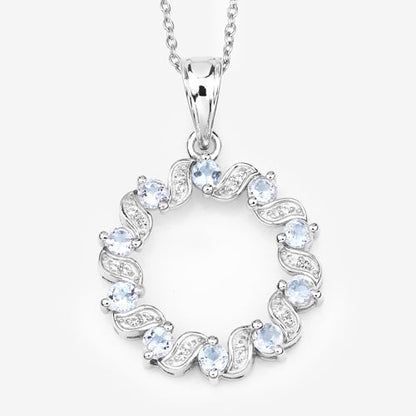 Colgante de plata de ley .925 con aguamarina auténtica de 1,10 quilates y topacio blanco