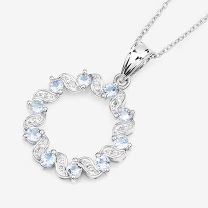 Colgante de plata de ley .925 con aguamarina auténtica de 1,10 quilates y topacio blanco