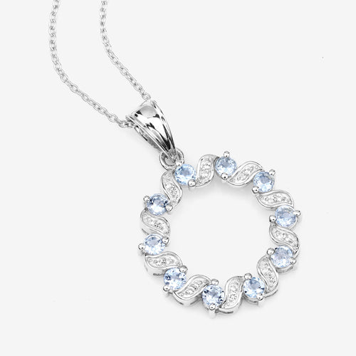 Colgante de plata de ley .925 con aguamarina auténtica de 1,10 quilates y topacio blanco