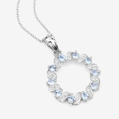 Colgante de plata de ley .925 con aguamarina auténtica de 1,10 quilates y topacio blanco