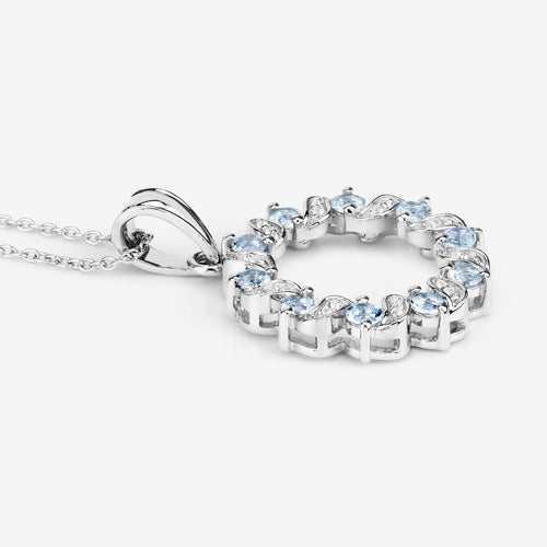 Colgante de plata de ley .925 con aguamarina auténtica de 1,10 quilates y topacio blanco