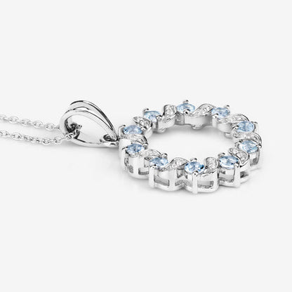 Colgante de plata de ley .925 con aguamarina auténtica de 1,10 quilates y topacio blanco