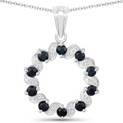 Colgante de plata de ley .925 con zafiro azul genuino de 1.30 quilates y topacio blanco