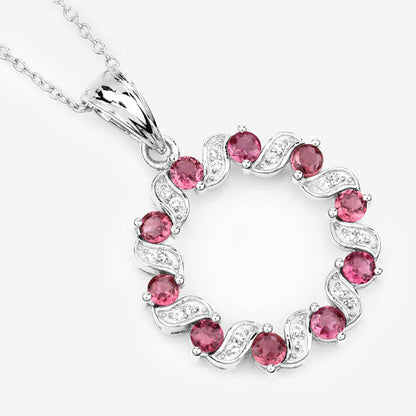 Colgante de plata de ley .925 con turmalina rosa auténtica de 1,30 quilates y topacio blanco