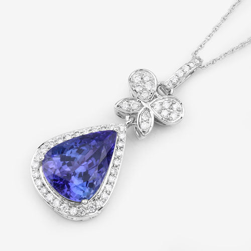 Colgante de oro blanco de 18 quilates con tanzanita auténtica de 5,54 quilates y diamantes blancos