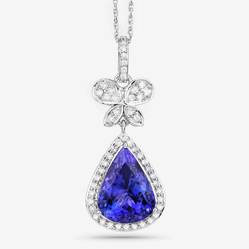 Colgante de oro blanco de 18 quilates con tanzanita auténtica de 5,54 quilates y diamantes blancos