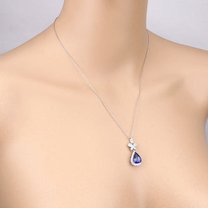 Colgante de oro blanco de 18 quilates con tanzanita auténtica de 5,54 quilates y diamantes blancos