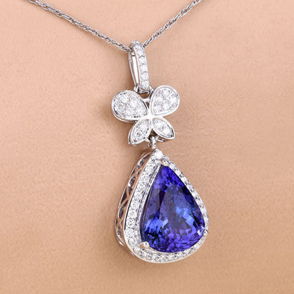 Colgante de oro blanco de 18 quilates con tanzanita auténtica de 5,54 quilates y diamantes blancos