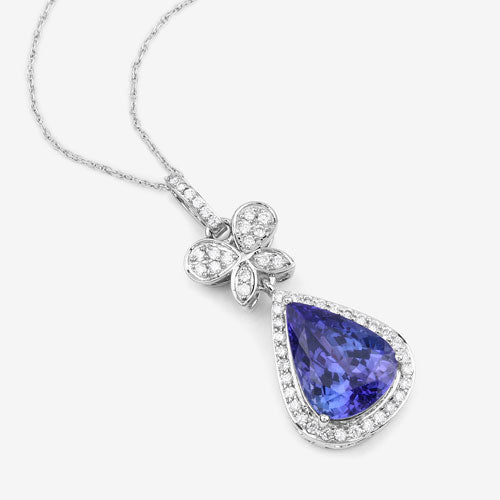Colgante de oro blanco de 18 quilates con tanzanita auténtica de 5,54 quilates y diamantes blancos