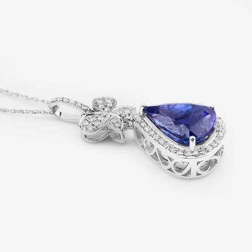 Colgante de oro blanco de 18 quilates con tanzanita auténtica de 5,54 quilates y diamantes blancos