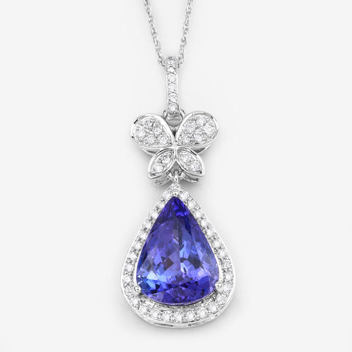Colgante de oro blanco de 18 quilates con tanzanita auténtica de 5,54 quilates y diamantes blancos