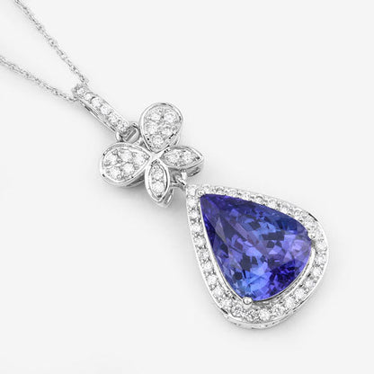 Colgante de oro blanco de 18 quilates con tanzanita auténtica de 5,54 quilates y diamantes blancos
