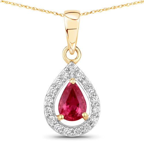 Colgante de oro amarillo de 14 quilates con rubí genuino de 1,03 quilates y diamantes blancos