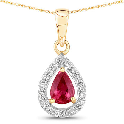Colgante de oro amarillo de 14 quilates con rubí genuino de 1,03 quilates y diamantes blancos