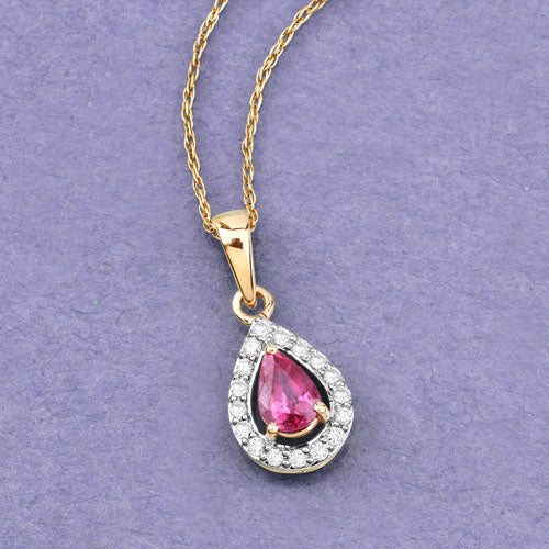 Colgante de oro amarillo de 14 quilates con rubí genuino de 1,03 quilates y diamantes blancos