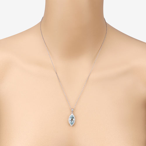 Colgante de oro blanco de 14 quilates con aguamarina auténtica de 2,55 quilates y diamantes blancos