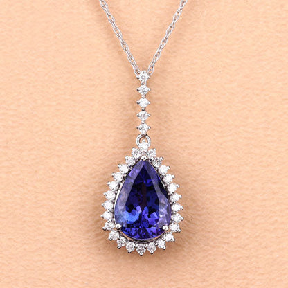 Colgante de oro blanco de 14 quilates con tanzanita genuina de 3,05 quilates y diamantes blancos